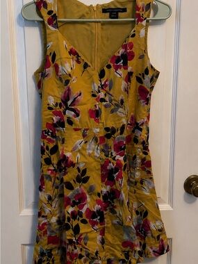 Floral V-Neck Midi Dress in Mustard Yellow